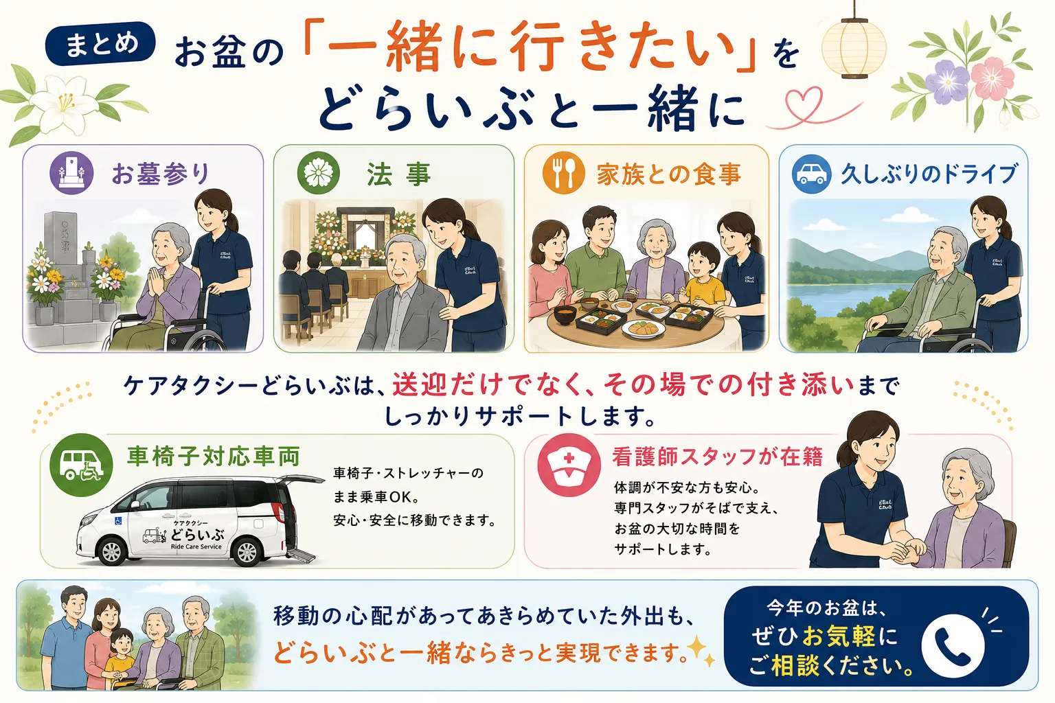 お盆の移動をケアタクシーどらいぶが安心サポート