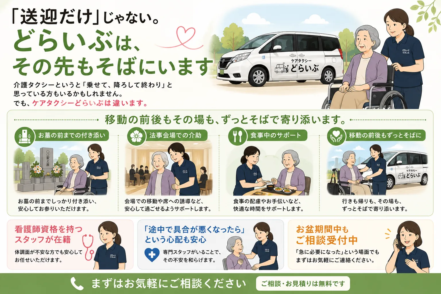 ケアタクシーどらいぶの付き添いサポート